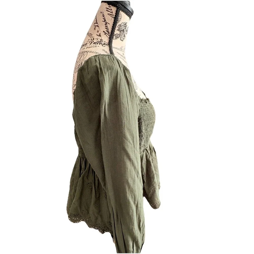 American Eagle Green Eyelet Long Sleeve Large Crop Top Fairycore Cottagecore